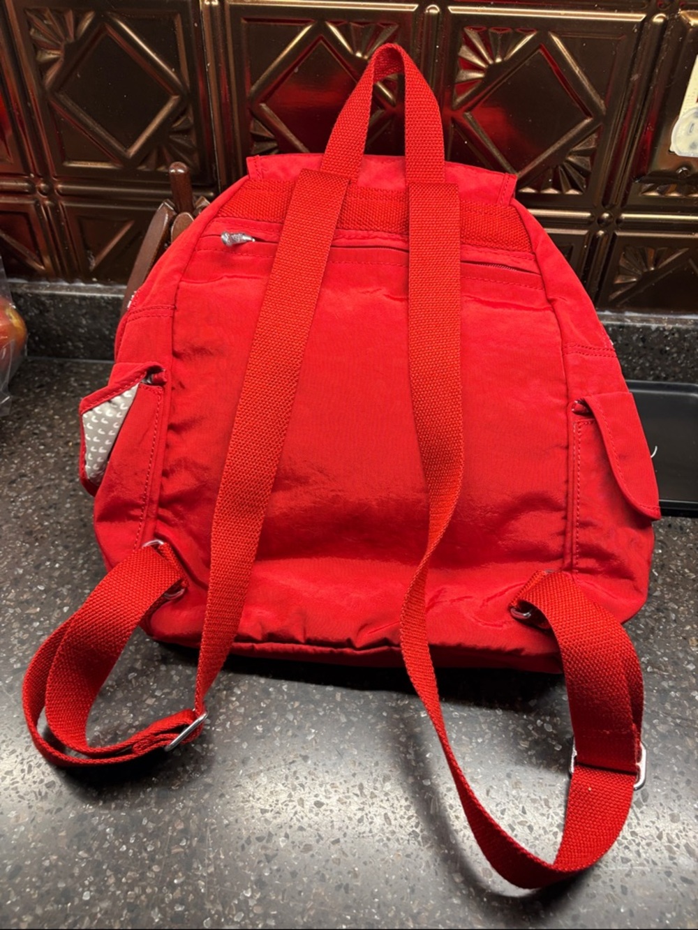 Kipling Red Canvas Drawstring Backpack - Picture 2 of 9